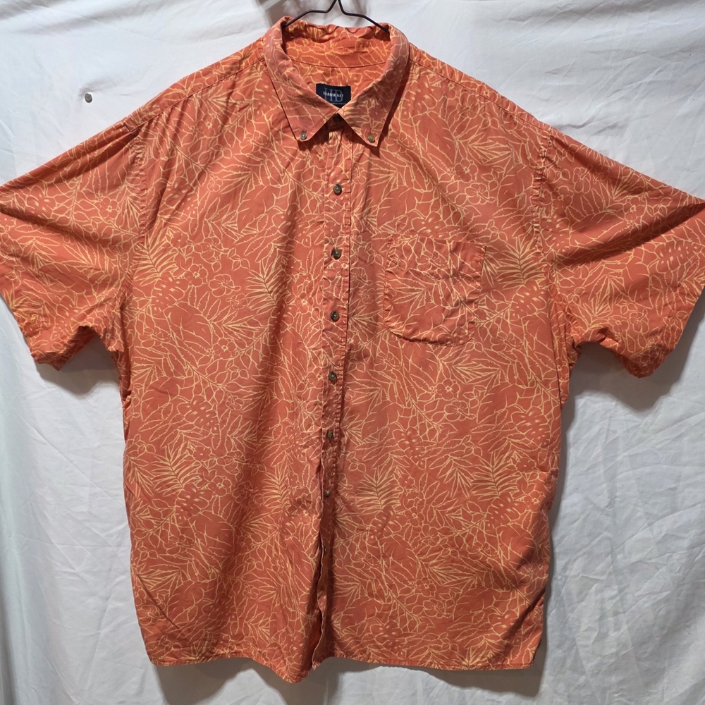 Harbor Bay Men's Coral Tropical Print Button-Down Dress Shirt